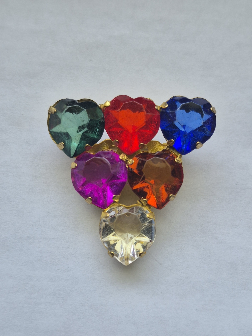 Vintage Multicolor Heart Rhinestone Brooch